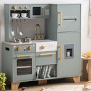 ROBUD Play Kitchen Set, Wooden Play Kitchen with Ice Maker, Fridge, Coffee Machine, Oven, Dishwasher, Microwave, Kitchen Accessories, Toy Kitchen Gift for Boys Girls, 3+