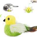 Migipaws Cat Toys,Interactive Lifelike Amakihi Flying Flapping Bird with Catnip, Feathers Hanging by Elastic String, Automatic Chirping Kitten Toys for Indoor Cats Self Play, Rechargeable(Green)