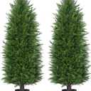6FT Artificial Topiary Cedar Plants Outdoor, Faux Pine Trees UV Resistant and Potted, 72 Inch Tall Fake Shrubs Evergreen for Front Porch Decor Set of 2