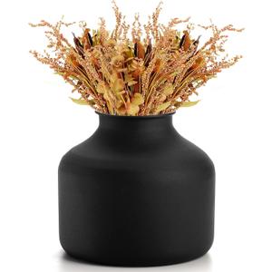 Goaste Metal Matte Flower Vase, Small Black Vases for Flower, 6.5 Inch Tall Iron Frosted Flower Arranging Vase for Table Centerpiece, Home, Shelf, Office, Garden Decor, Black