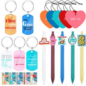 AmazingSpark 20 Pcs 2026 Occupational Therapy Gifts Pens Bulk Occupational Therapist Appreciation Gift Keychains Thank You Bookmark Cards Heart Air Fresheners Ballpoint Pens for Ot Month Women Men