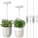 LORDEM Grow Light, Full Spectrum LED Plant Light for Indoor Plants, Height Adjustable Growing Lamp with Auto On/Off Timer 4/8/12H, 4 Dimmable Brightness, Ideal for Small Plants, 2 Packs (Warm White)