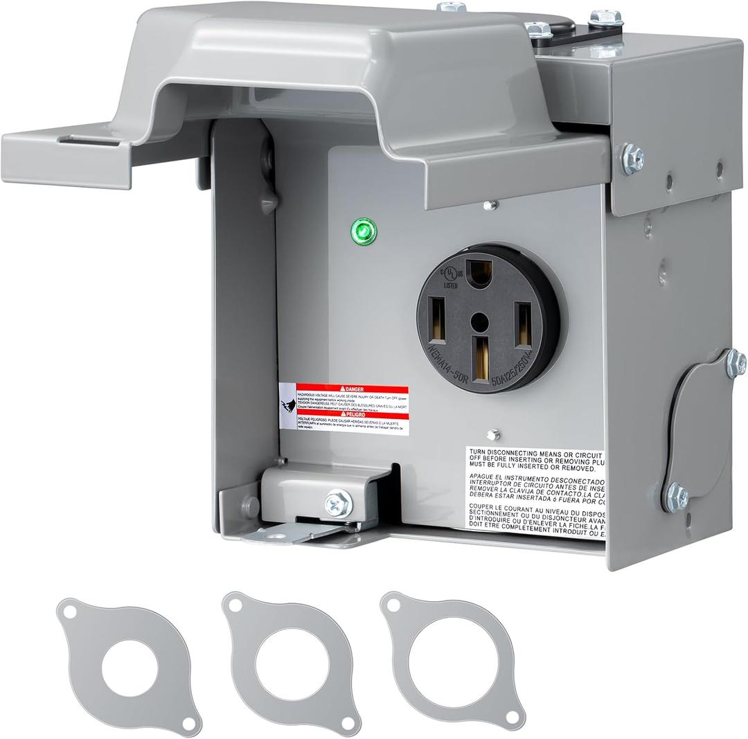DEWENWILS 50 Amp RV Power Outlet Box, 125V/250V NEMA 14-50R RV Outlet Enclosed & Lockable, Weatherproof Outdoor RV Electrical Outlet for RV Camper Travel Trailer Motorhome, ETL Listed