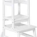 SDADI LT05W Mother's Helper Adjustable Height Kitchen Step Stool, Children Kids Toddlers Counter Level Learning Stool for Kitchen and Bathroom, White
