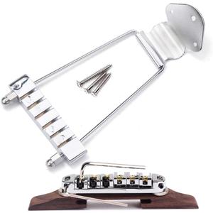 6 String Guitar Trapeze Tailpiece Bridge and Roller Tune-O-Matic Saddle Bridge for Jazz Archtop Guitar Replacement (Chrome