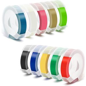 Replacement 3D Embossing Labels Tape Compatible with Dymo Embossing Label Maker DIY Manual Label Printer,1/4''x 9.8',10 Colours Plastic Organizer Embossing Label Makers 1610 Tape 10 Rolls (Wide 1/4'' (6mm))