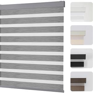 Joydeco Cordless Zebra Blinds for Windows, Dual Layer Light Control Window Blinds with Light-Proof Aluminum Cover, Free-Stop Roller Shades for Home & Office (Grey,35" W x 75" H)