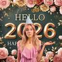 Happy New Year Backdrop Hello 2026 New Years Eve Photography Background for 2026 New Year Party Decoration Supplies (7x5FT210x150cm)