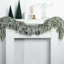 2 Pcs Christmas Snow Norfolk Pine Garlands, 6 Ft White Frost Real Touch Artificial Greenery Garland, Faux Snowy Pine Cedar Garland Ornaments for Mantle Fireplace Table Indoor Outdoor Xmas Decoration