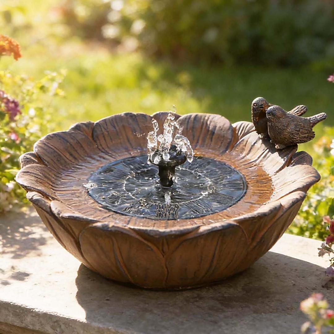 Solar Bird Bath Fountain,Sunflower with Resting Bird,Solar Powered with 3 Nozzles,Outdoor Garden Bird Bath,Solar Water Fountain for Bird Bath,Hummingbird Bird Bath for Outdoor