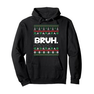 Bruh Ugly Christmas Sweater Funny Teens Boys Kids Matching Pullover Hoodie Large