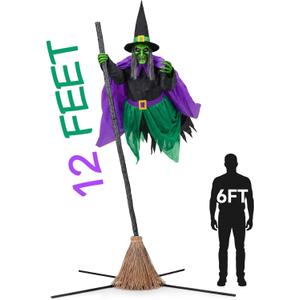 Halloween Decorations Outdoor - 12 Ft Animated Hovering Witch Animatronics