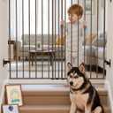 Babelio 34" Extra Tall No Bottom Bar Baby Gate, 26-43", Black Wood Pattern