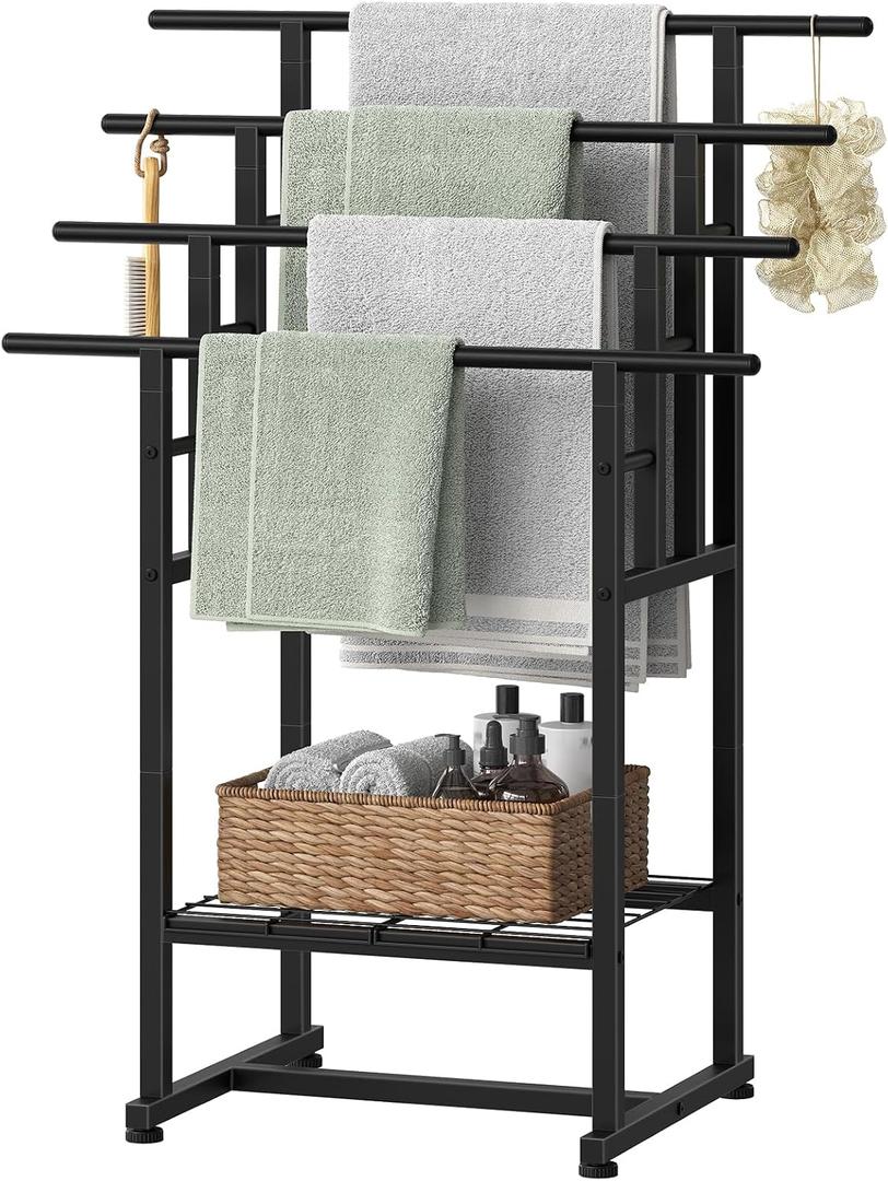 HOOBRO 4-Tier Freestanding Towel Rack with Storage Basket for Bathroom