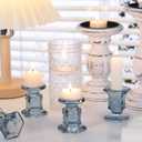 Blue Candlestick Holders Bulk, 12 Pcs Glass Candle Holders Set,Crystal Taper Candle Holder for Wedding, Table Centerpiece, Home Decoration