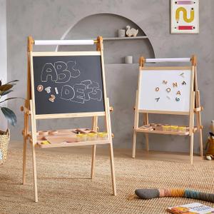 Tiny Land Easel for Kids, Double-Sided Magnetic Easel, Adjustable Wooden Kids Art Easel with Paper Roll, Learning-Toy for 3,4,5,6,7,8 Years Old Boy & Girls, 43.9 inches