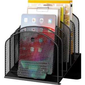 Desk File Organizer, Metal Mesh Vertical Desktop File Folder Holder for Office & School & Home, 1 Pack (Black)
