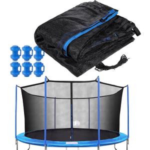 Trampoline Net Replacement with 6 PoleCaps, 12ft 14ft 15 ft Round Frame, Durable and Breathable Trampoline Net with Adjustable Straps, Zippers, Protection Buckles, Black