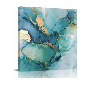 Turquoise Marble Canvas Print Wall Art Abstracts Gold Green Gradient Stone Texture Framed Canvas Art Wall Decor Pictures Painting Morden Artwork for Living Room Bedroom, Ready to Hang - 40×30