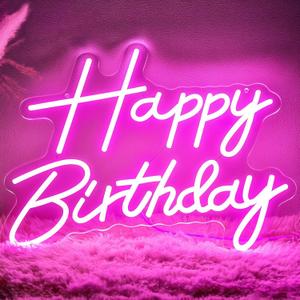 Happy Birthday Neon Sign for Backdrop, LED Happy Birthday Light Up Sign, USB Powered Dimmable Neon Light for Birthday Party Decorations Wall Decor, Pink