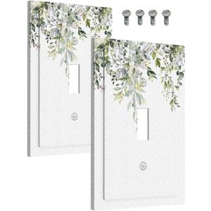 Light Switch Covers 1 Toggle Eucalyptus Sage Green Watercolor Plant Leaves Single Toggle Wall Plate Decorative Switchcover Electrical Switchplate For Country Bathroom Bedroom Decor(2 Pack)