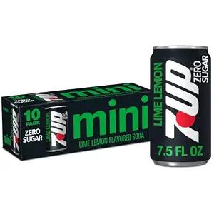 7UP Zero Sugar Lemon Lime Soda, 7.5 fl oz Mini Cans, 10 pack, BB: 11/01/2026