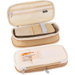 iSuperb Big Capacity Pencil Case Large Pencil Pouch Stationery Pen Bag for Teen Girls Boys, Back to School Supplies(Khaki+Beige)