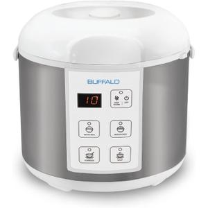 Buffalo Classic Rice Cooker with Clad Stainless Steel Inner Pot - Electric Rice Cooker for White/Brown Rice, Grain - Easy-to-clean, Non-Toxic & Non-Stick, Auto Warmer (5 Cup)