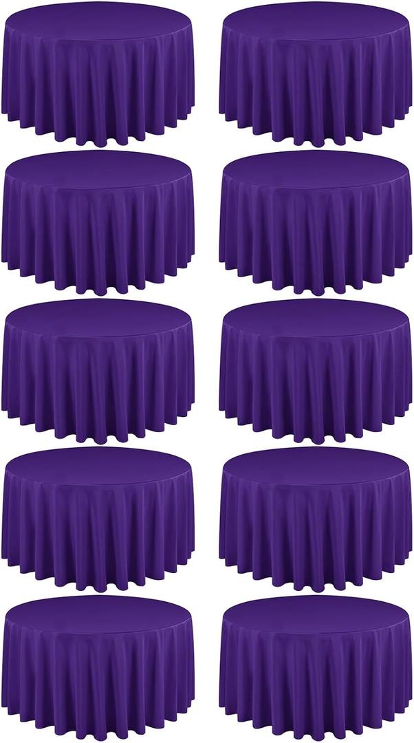 REWOMC 10 Pack Purple Round Tablecloths 90 Inch, Circle Bulk Washable Linen Polyester Tablecloth, Table Cloth Cover for Wedding Buffet Party Banquet Reception Restaurant and Camping