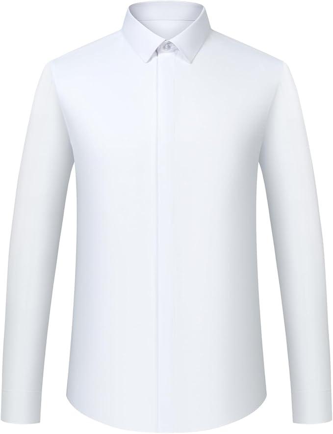 Men's Formal Dress Shirts Hidden Button Front French Cuffs Shirt Random Metal Cufflinks, XL