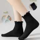 Sunporx Ruffle Ankle Socks Knit Cotton Breathable Comfortable Black Socks for Girls 6 Pack (One Size)