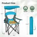 HIGH POINT SPORTS Camping Chairs with Shade, Heavy Duty Canopy Lounge Chair Sunshade Hiking Travel Chair with Cup Holder for Outdoor, Camping, Beach and Patio, Enamel Blue, Single Pack