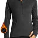 Willit Women's Fleece Running Jacket Pullover Thermal Equestrian Shirt Golf Shirt Long Sleeve Half Zip Exercise Winter Gear (Medium, Black)
