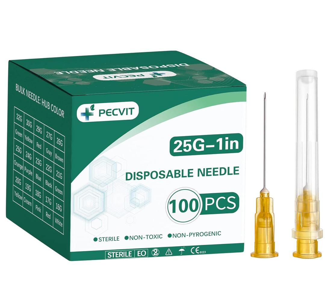 100Pack 25Ga 1 inch Needles(25mm) Luer Lock Lab Dispensing Accessories for Measuring,Refilling Inks