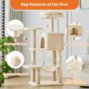 Sweetcrispy 44 Inch Cat Tree Tower, Cat Climbing Tower with Natural Sisal Scratching Posts, Hammock, Pet Condo for Indoor Cats and Kittens Play, Beige