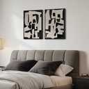 Framed Black and Beige Abstract Wall Art, 2 Piece Canvas Prints Paintings Artwork for Walls, Modern Minimalist Abstract Pictures for Living Room Hallway Bedroom Office Bathroom Wall Decor 16x24 In