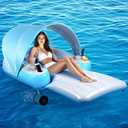 Motorized Pool Float with Canopy, Rechargeable Dual Motors Heavy Duty Pool Lounger with 2 with Dual Motors, Pool Raft Holds up to 300 lbs for Pool Party, Lake & Summer Water, 66x43x19"