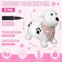 2 Pack Bouncy Animal Dog Hopper Inflatable Bouncing Horse Hopper Toys Jumping Ride on Hopping Bounce with Pump Rubber Bouncing Animal Gift for Boys Girls(White, Pink,Classic Style)