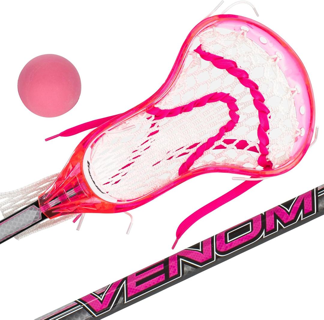 Franklin Sports Kids Mini Lacrosse Stick + Ball Set - Venom Youth Plastic Lacrosse Stick for Beginners - Perfect Set for Kids + Toddlers (Pink)
