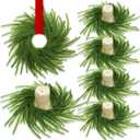 4 Pcs Mini Wreaths for Cabinets, 9.8 Inch Christmas Norfolk Pine Candle Rings, Artificial Small Wreath Garland Xmas Candle Ring Holder for Kitchen Cabinet Window Chair Wall Table Centerpiece