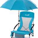 Lamberia Folding Beach Chair with Umbrella for Adults, Portable Low Beach Chairs with 300lbs Capacity, Lightweight Fodable Camping Chair for Travel, Picnic, Concert & Outdoor Activities, Blue