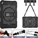 LTROP iPad 6th Generation Case, iPad 5th Generation Case, iPad Air 2 Case, iPad 9.7 Case for Kids, Shockproof 9.7 inch iPad Case with Rotating Stand/Hand Strap/Pencil Holder for iPad 2018/2017 - Black