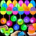 12 Pack 3.5" Easter Eggs Prefilled with Light Up Spiky Balls, Easter Basket Stuffers Essential for Kids LED Flashing Squeaky Sensory Stress Relief Fidget Toys Easter Hunt Fillers Party Favors Gifts