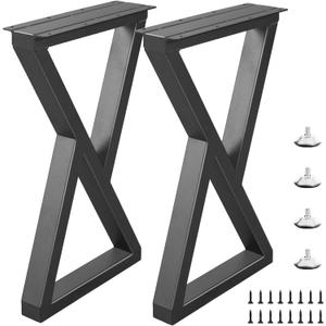 28 Inch Metal Desk Table Legs, Heavy Duty Industrial Style Black Dinning Table Leg Replacement DIY Furniture Set of 2 with Adjustment Feet Pads, Double Triangle