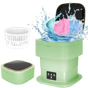 Mini Portable Washing Machine, 15L Collapsible Washer and Dryer with 3 Cleaning Modes, Upgraded Foldable Laundry for Travel,Underwear,Baby Clothes (Green)