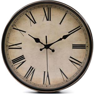 Yesland 11'' Wall Clock - Silent Non Ticking - Quality Quartz Retro Design with Roman Numerals, Easy to Read for Home Office School Clock (Brown)