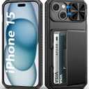 BXYJY for iPhone 15, iPhone 14, iPhone 13 Wallet Case with Card Holder(4-5 Cards), Slide Camera Cover, Military Drop & RFID Protection, Heavy Duty Women Men Phone Case for iPhone 15/14/13, Black