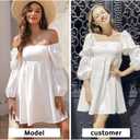 EXLURA Womens 2026 Square Neck Dress Long Puff Sleeve A-Line Casual Short Mini Dresses (White, M)