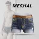 Meshal Men's Cotton Sexy Fake Jean Underwear Stretch 3D Denim Printed Personalized Boxer Briefs (XXXL)