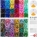 1300 Pcs Round Glass Beads for Jewelry Making  8mm Beads in 48 Colors, 2 Box Set of Bulk Glass Beads for Bracelets, Crafts & DIY Gifts